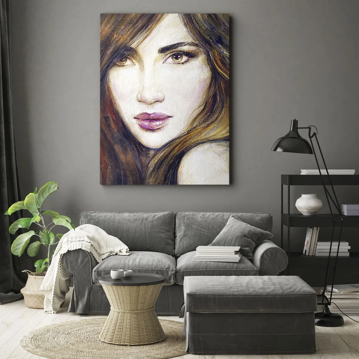 Cuadro sobre lienzo - Impresión de Imagen - Retrato de una mujer en estilo pictórico. - 80x120cm - Veo tus pensamientos - Decoración de pared moderna para salón y dormitorio ARTTOR