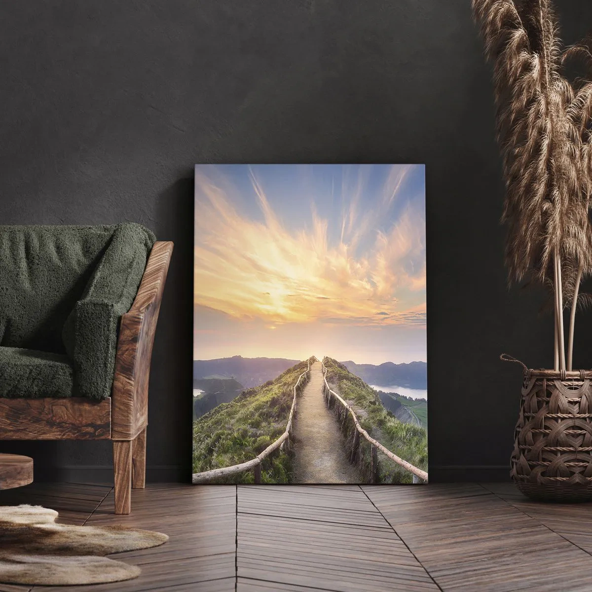 Cuadro sobre lienzo - Impresión de Imagen - Un pintoresco sendero en una colina con vista al atardecer. - 50x70cm - Cerca del cielo - Decoración de pared moderna para salón y dormitorio ARTTOR
