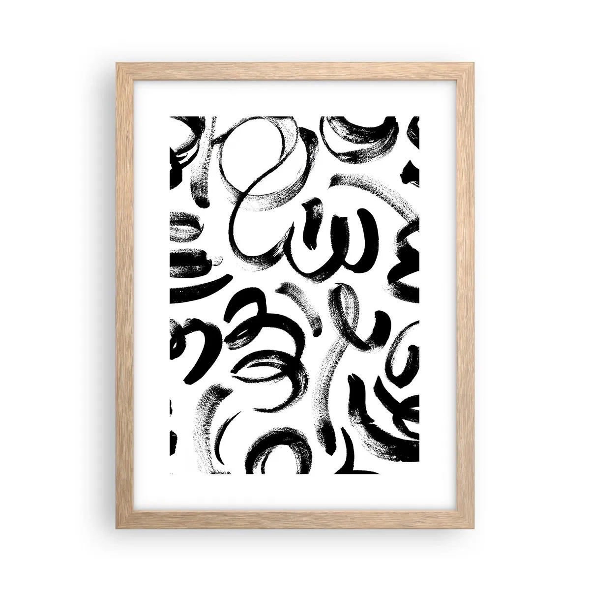 Póster en marco roble claro - Negro sobre blanco - 30x40 cm