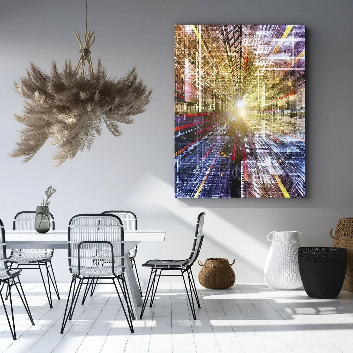Cuadro sobre lienzo - Impresión de Imagen - Luces dinámicas en un pasillo futurista - 50x70cm - Un pasillo luminoso - Decoración de pared moderna para salón y dormitorio ARTTOR