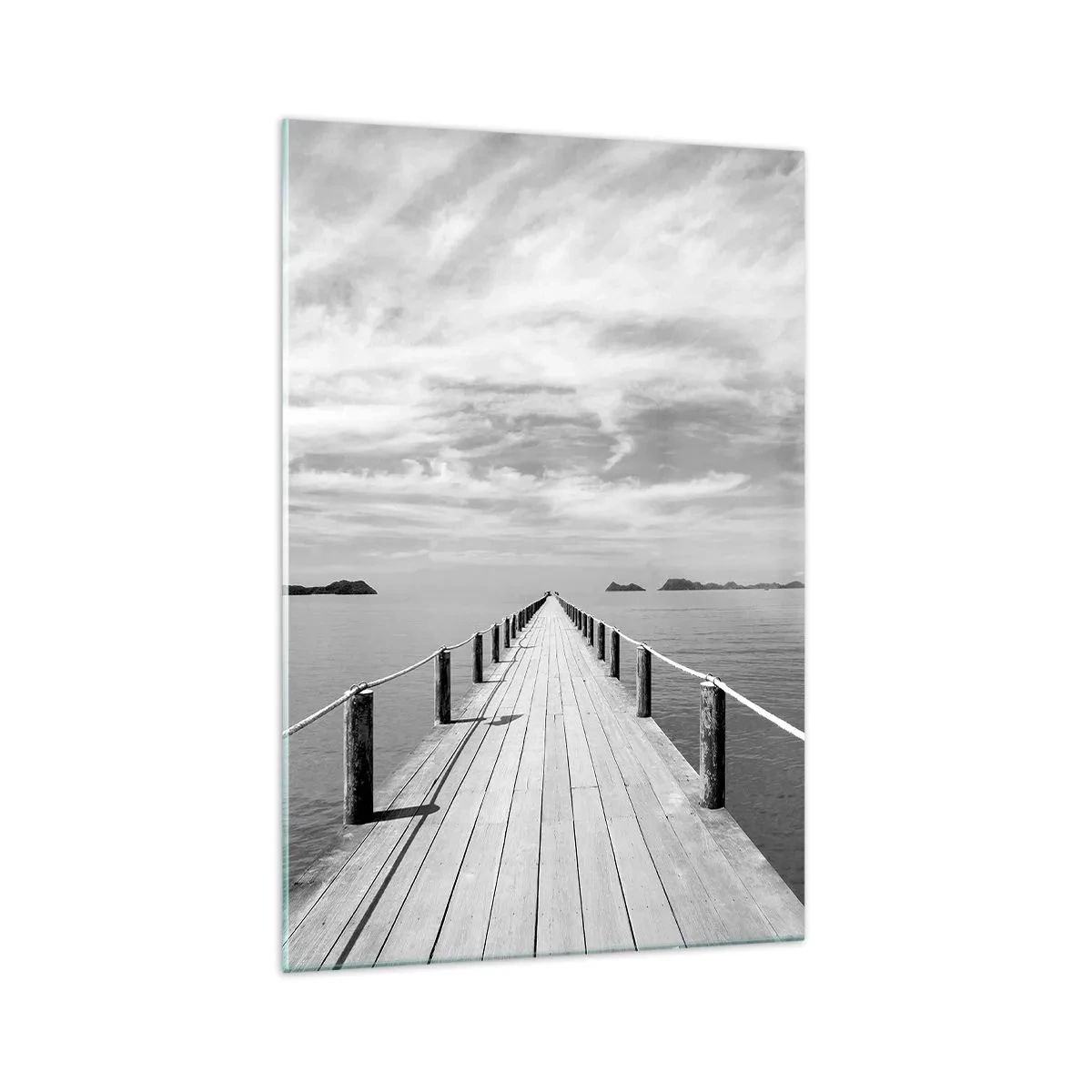 Cuadro sobre vidrio - Impresiones sobre Vidrio - Un muelle de madera que se pierde en la distancia sobre un mar en calma. - 70x100cm - Hora de viajar - Decoración de pared moderna para salón y dormitorio ARTTOR