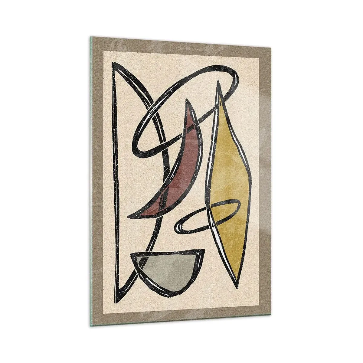 Cuadro sobre vidrio - Impresiones sobre Vidrio - Abstracción geométrica en amarillo y rojo. - 50x70cm - Verticales y niveles - Decoración de pared moderna para salón y dormitorio ARTTOR