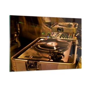 Cuadro sobre vidrio - Impresiones sobre Vidrio - Un plato giratorio con un fondo de fiesta y efectos de iluminación dinámicos. - 120x80cm - ¿Puedes sentir el poder? - Decoración de pared moderna para salón y dormitorio ARTTOR