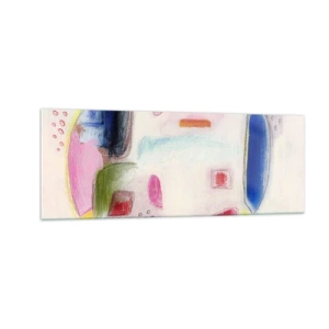 Cuadro sobre vidrio - Impresiones sobre Vidrio - Formas abstractas coloridas sobre un fondo claro - 140x50cm - Convexo, cóncavo, plano - Decoración de pared moderna para salón y dormitorio ARTTOR