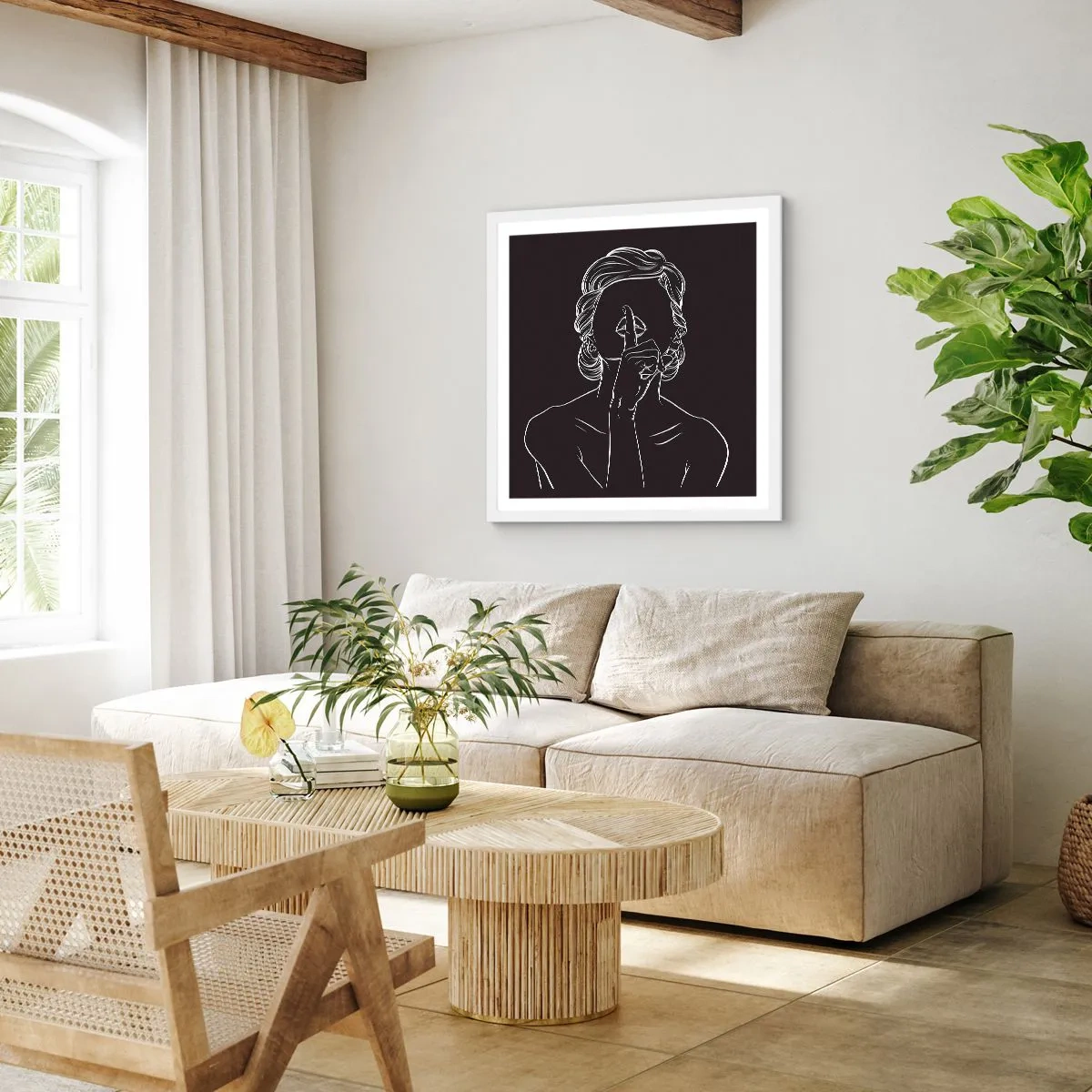 Póster en marco blanco - La belleza florece en silencio - 40x40 cm