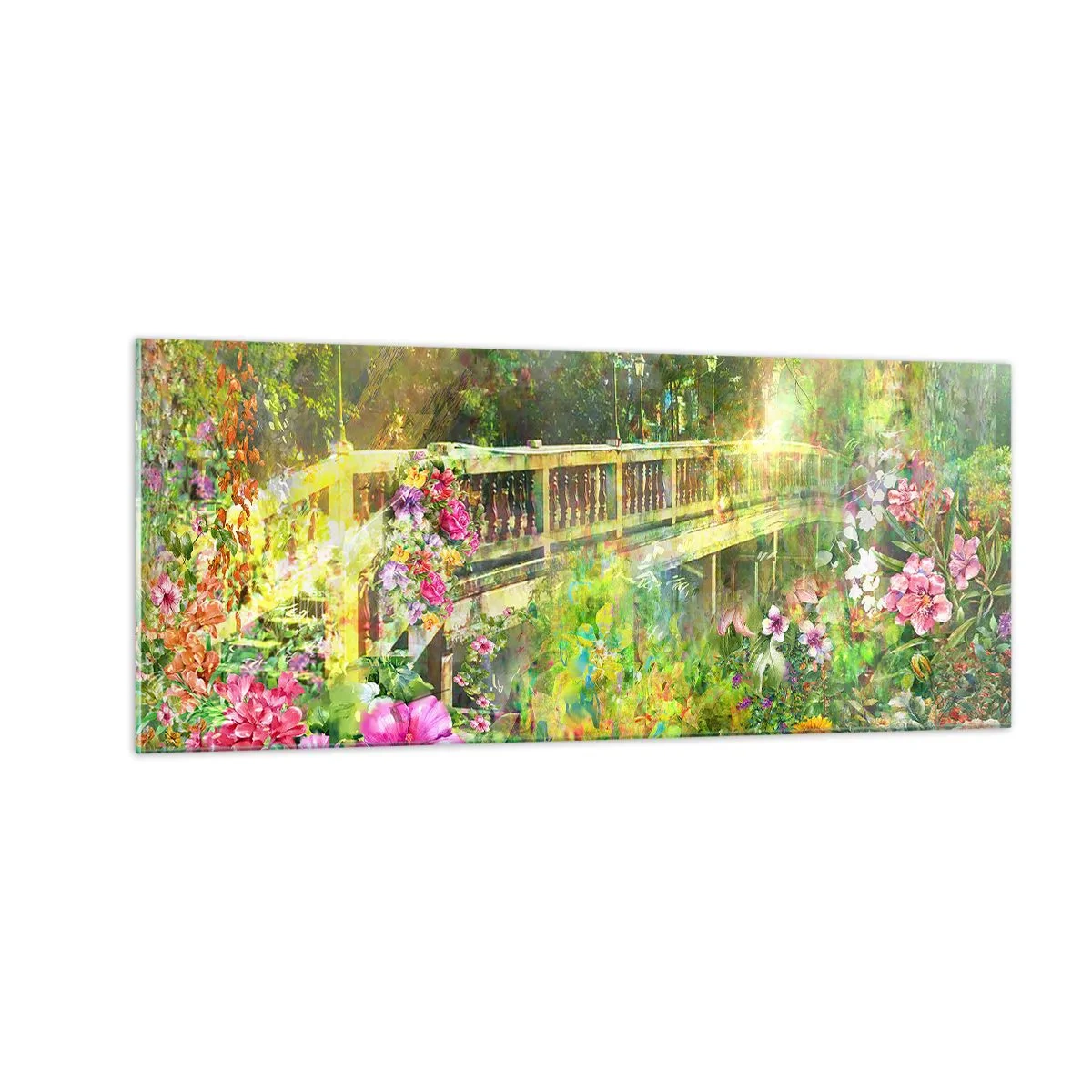 Cuadro sobre vidrio - Impresiones sobre Vidrio - Un puente de suspiros de primavera - 100x40 cm