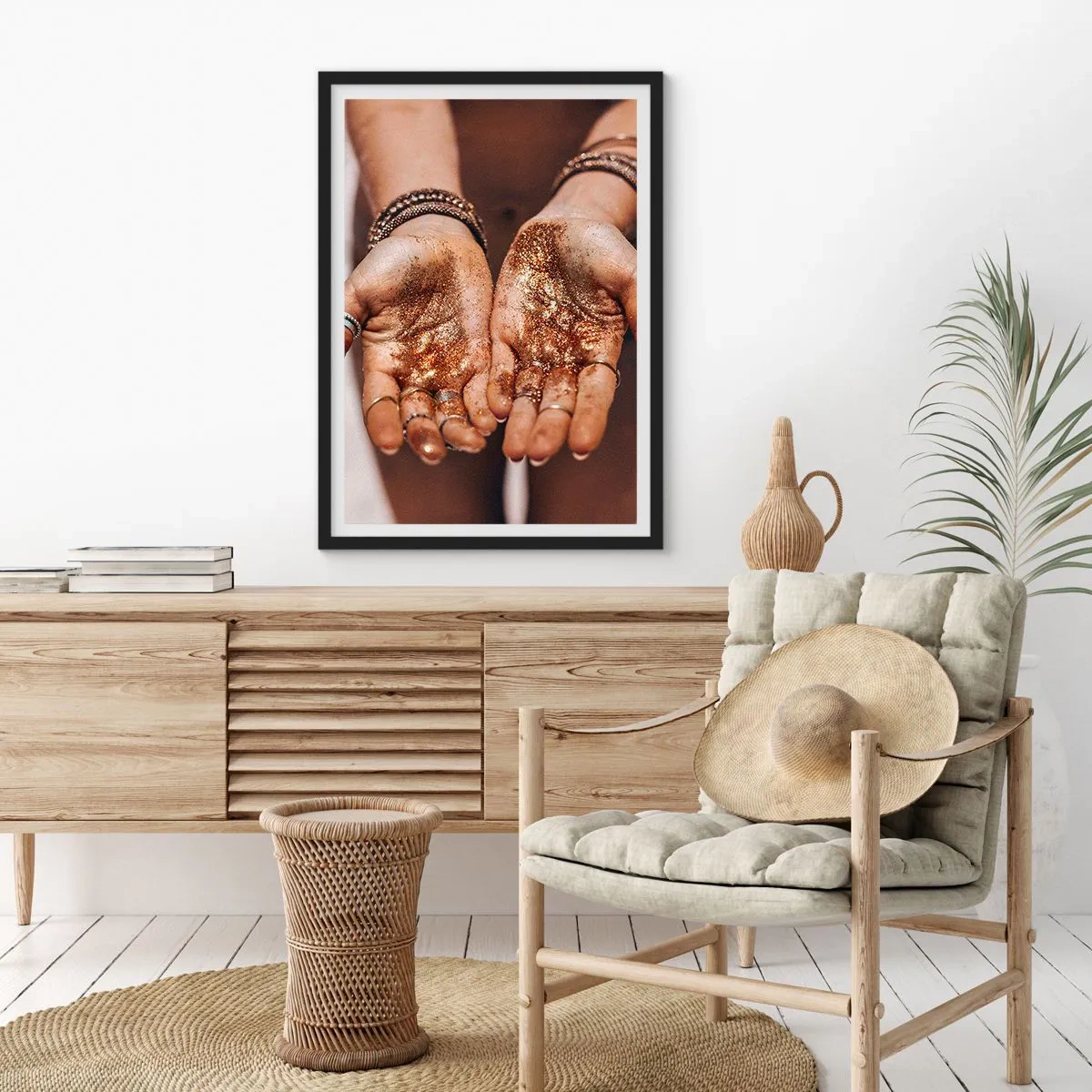 Póster en marco negro - Manos con brillo brillante - 50x70cm - Un regalo para ti - Decoración de pared moderna para salón y dormitorio ARTTOR