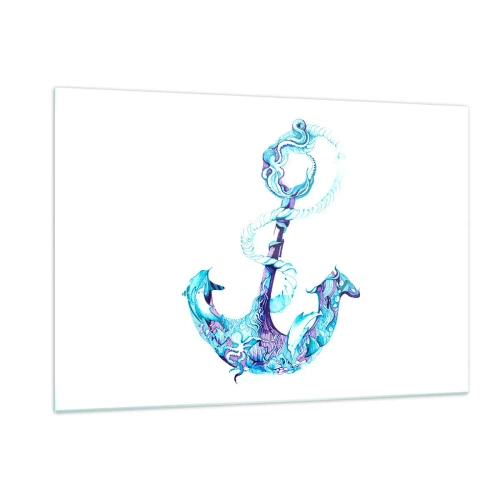 Cuadro sobre vidrio - Impresiones sobre Vidrio - Ancla con motivos náuticos en estilo artístico - 120x80cm - Los secretos del mar - Decoración de pared moderna para salón y dormitorio ARTTOR