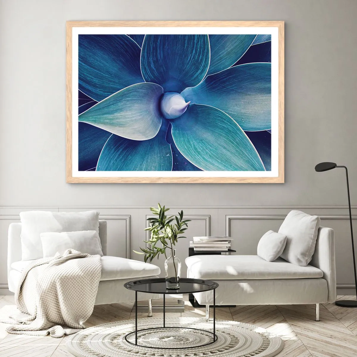 Póster en marco roble claro - Azul del cielo - 70x50 cm