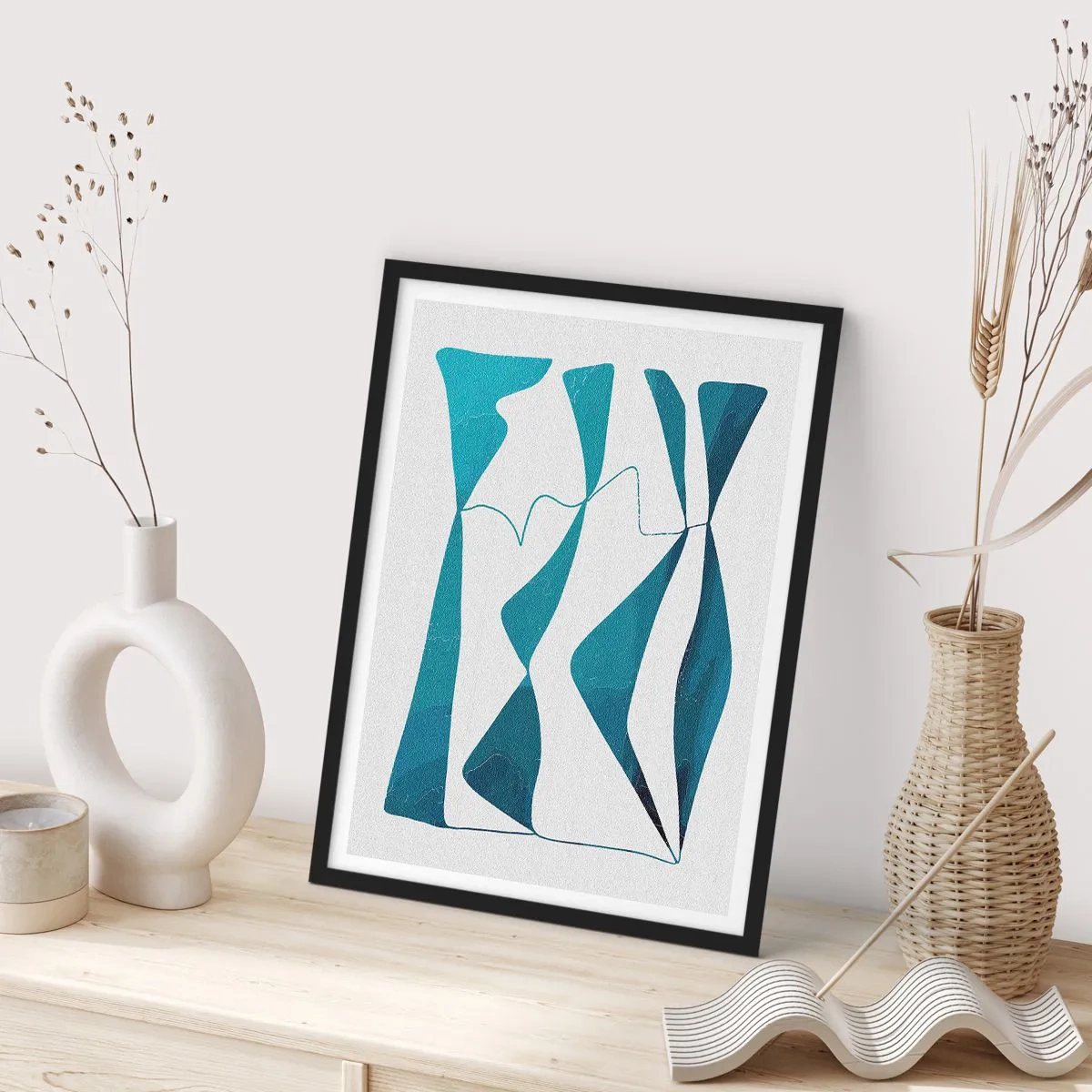 Póster en marco negro - Una composición abstracta en tonos azules con líneas dinámicas. - 50x70cm - Abstracción: un compuesto turquesa - Decoración de pared moderna para salón y dormitorio ARTTOR