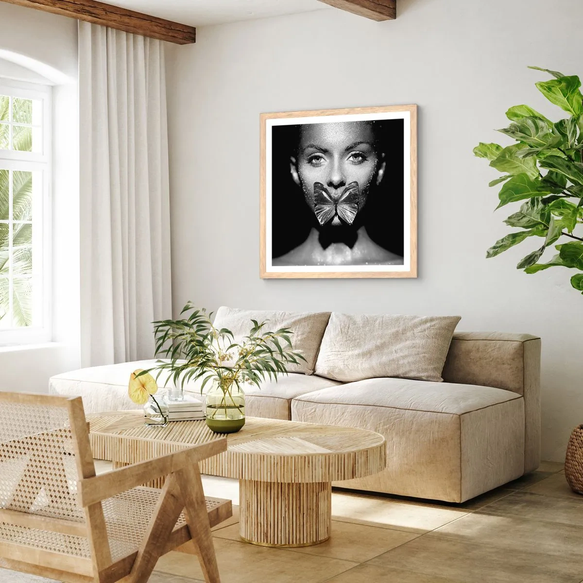 Póster en marco roble claro - Beso de mariposa - 60x60 cm