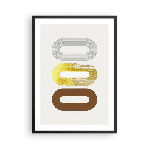 Póster en marco negro - Formas geométricas en tonos dorados, marrones y grises. - 50x70cm - ¡Ooo! - Decoración de pared moderna para salón y dormitorio ARTTOR