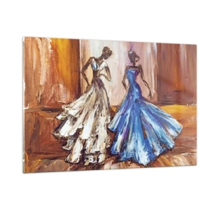 Cuadro sobre vidrio - Impresiones sobre Vidrio - Figuras femeninas con vestidos de gala en estilo artístico. - 120x80cm - Un elegante dúo - Decoración de pared moderna para salón y dormitorio ARTTOR