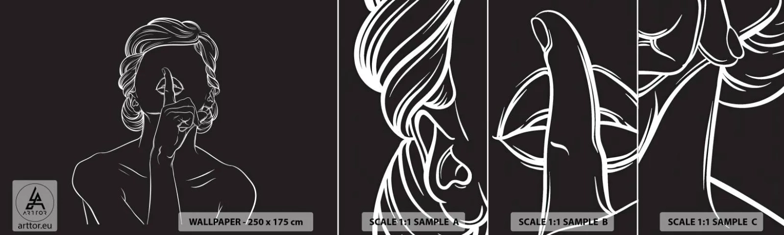 Muestra De Fotomural Standard Eco - La belleza florece en silencio - Mujer, Dibujo, Línea - 100x30 cm