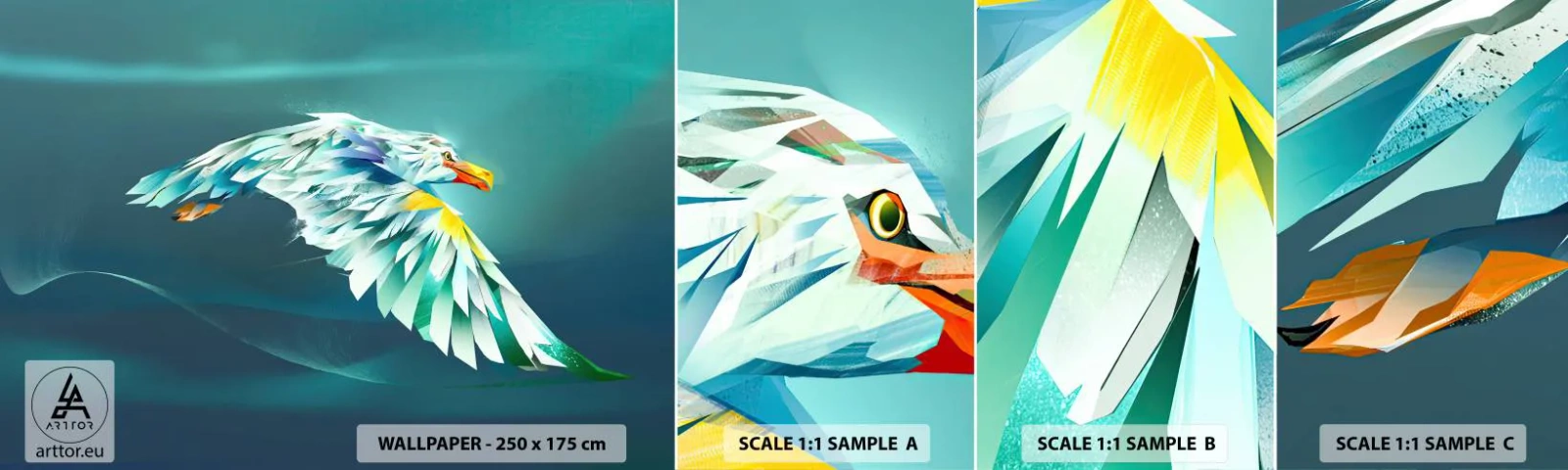 Muestra de fotomural autoadhesivo Deluxe Sticker - El poder del vuelo del águila - Abstracción, Águila, Pájaro - 100x30 cm