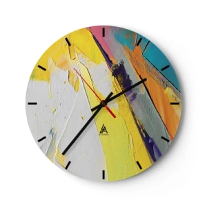 Reloj de pared - Reloj de vidrio - Abstracción colorida con predominio del amarillo, blanco y azul. - 30x30cm - Anatomía de la luz - Decoración de pared moderna para salón, cocina y dormitorio ARTTOR