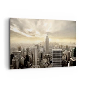 Cuadro sobre lienzo - Impresión de Imagen - Panorama de la ciudad con vista al Empire State Building - 120x80cm - Tejido neoyorquino en tonos grises - Decoración de pared moderna para salón y dormitorio ARTTOR