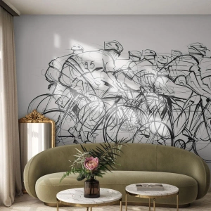 Fotomural Premium Canvas - Un grupo de ciclistas en movimiento en un estilo minimalista. - 100x70cm - Juntos como un equipo - Decoración de pared moderna para salón y dormitorio ARTTOR