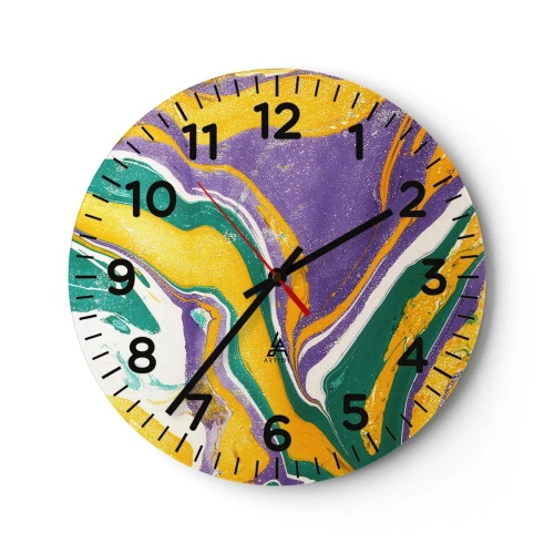 Reloj de pared - Reloj de vidrio - Olas de color - 40x40 cm