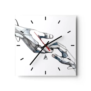 Reloj de pared - Reloj de vidrio - Representación artística de una mano en forma minimalista y geométrica. - 30x30cm - Un buen gesto - Decoración de pared moderna para salón y dormitorio ARTTOR