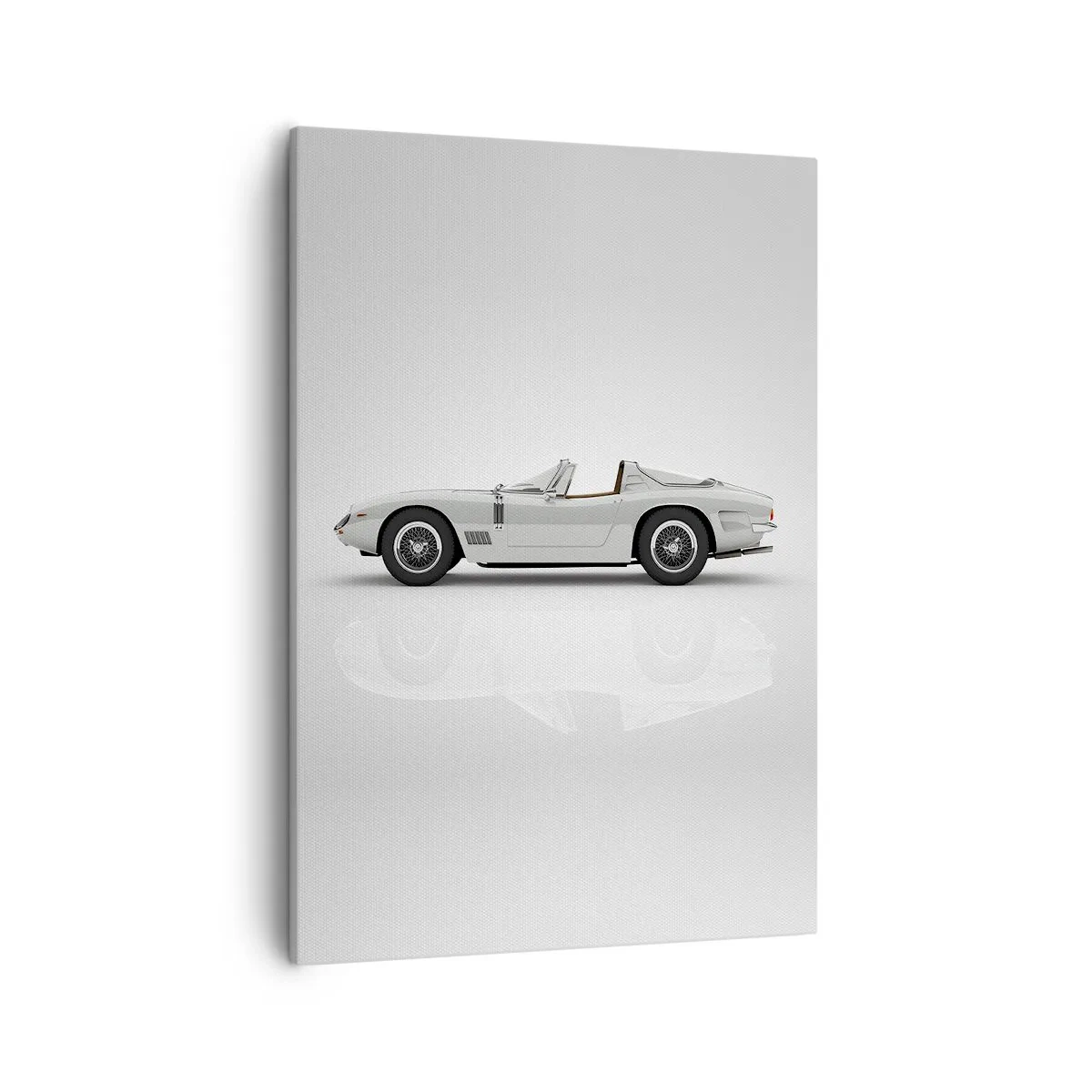 Cuadro sobre lienzo - Impresión de Imagen - Clásico convertible blanco sobre fondo claro. - 50x70cm - Una promesa de diversión - Decoración de pared moderna para salón y dormitorio ARTTOR