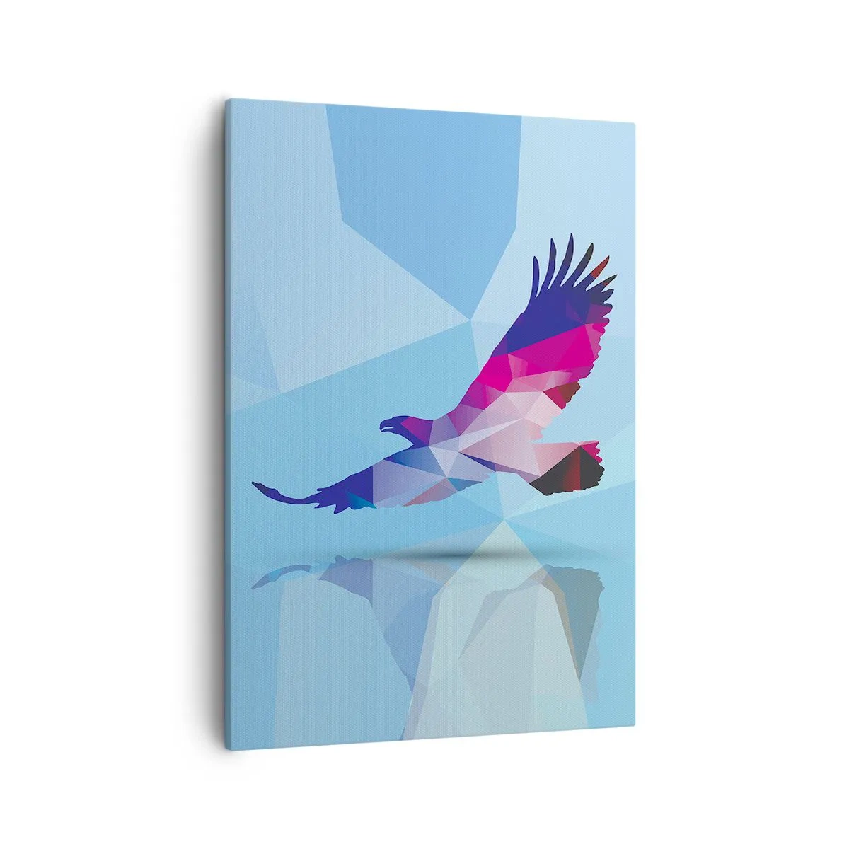 Cuadro sobre lienzo - Impresión de Imagen - Silueta geométrica de un águila en vuelo sobre un fondo azul. - 50x70cm - Águila en cristal lila - Decoración de pared moderna para salón y dormitorio ARTTOR