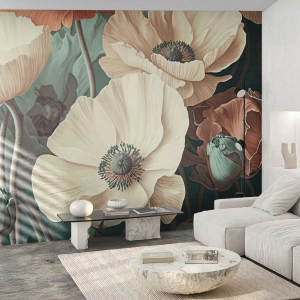 Fotomural Premium Canvas - Susurro de amapolas - flores, Plantas, Pastel - 250x175 cm