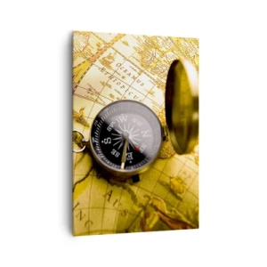 Cuadro sobre lienzo - Impresión de Imagen - Una brújula antigua sobre el fondo de un mapa del viejo mundo. - 70x100cm - ¿Hasta el fin del mundo? - Decoración de pared moderna para salón y dormitorio ARTTOR