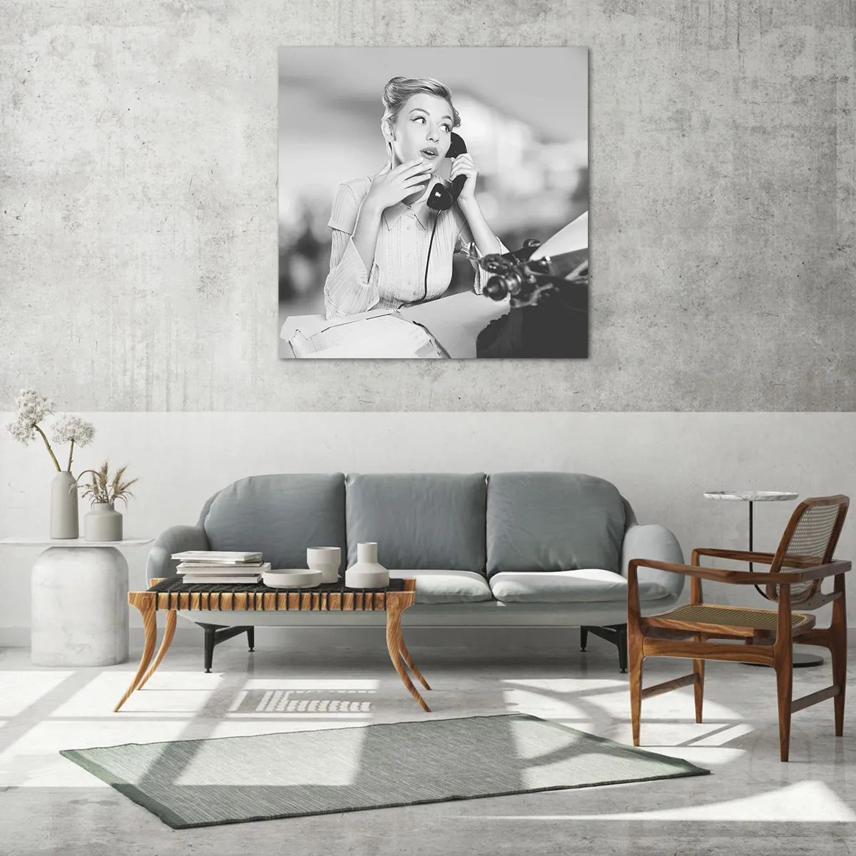 Cuadro sobre vidrio - Impresiones sobre Vidrio - ¿Diga?, estamos en los años 50. - 60x60 cm