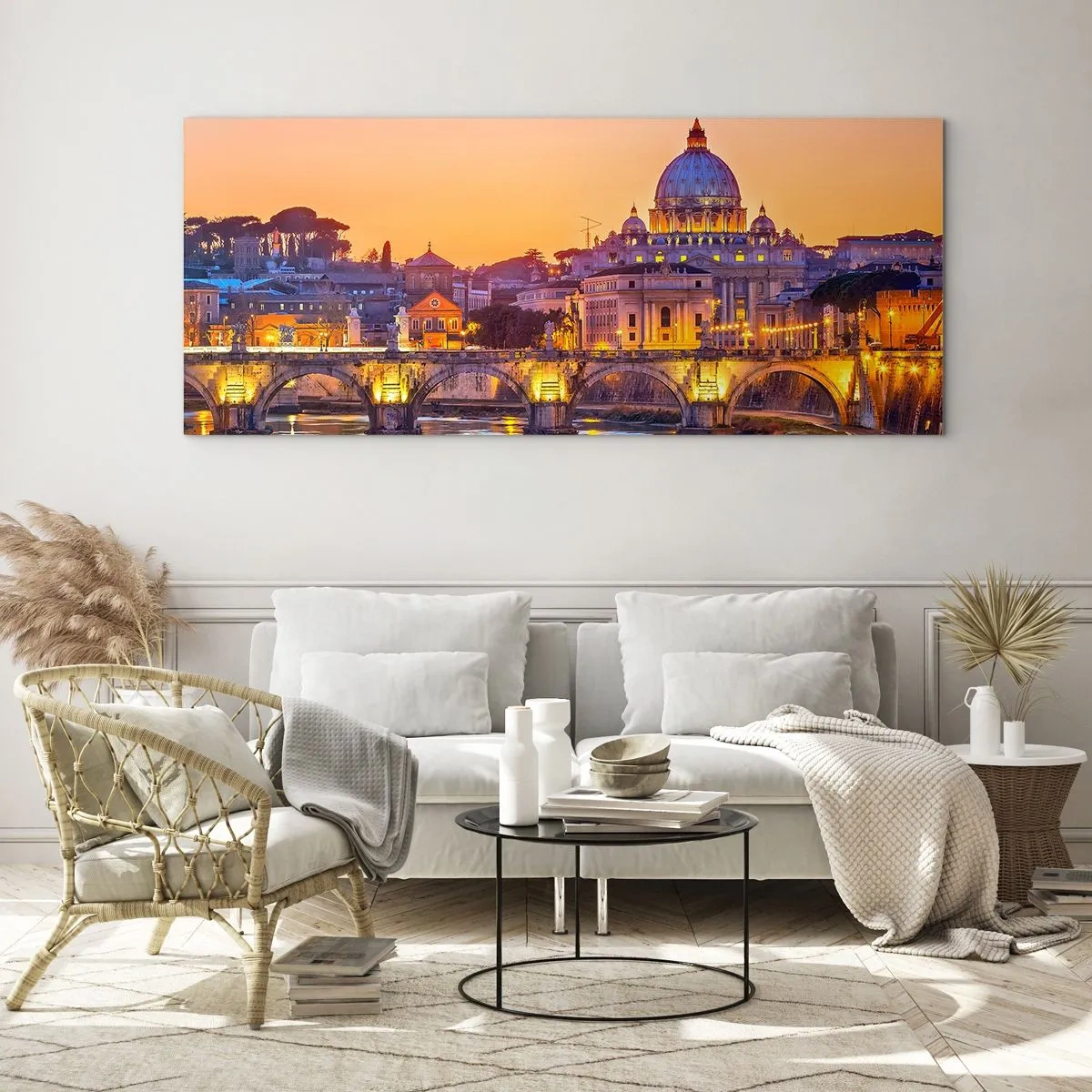 Cuadro sobre vidrio - Impresiones sobre Vidrio - Crepúsculo sobre la Ciudad Eterna - 100x40 cm