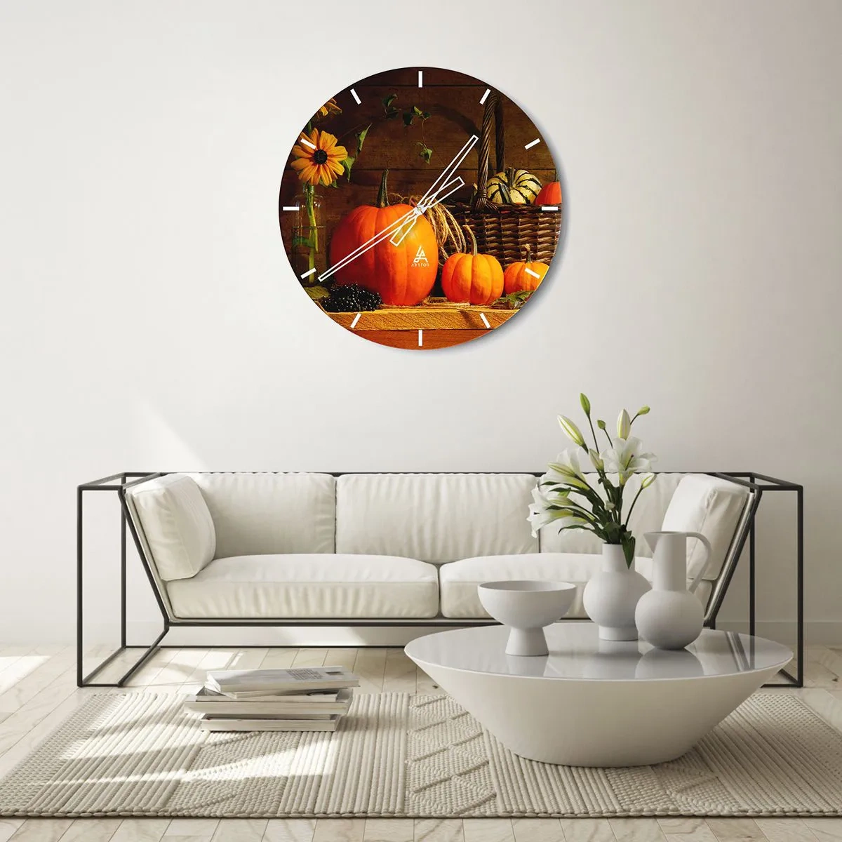 Reloj de pared - Reloj de vidrio - Composición rústica - regalos de otoño - 40x40 cm