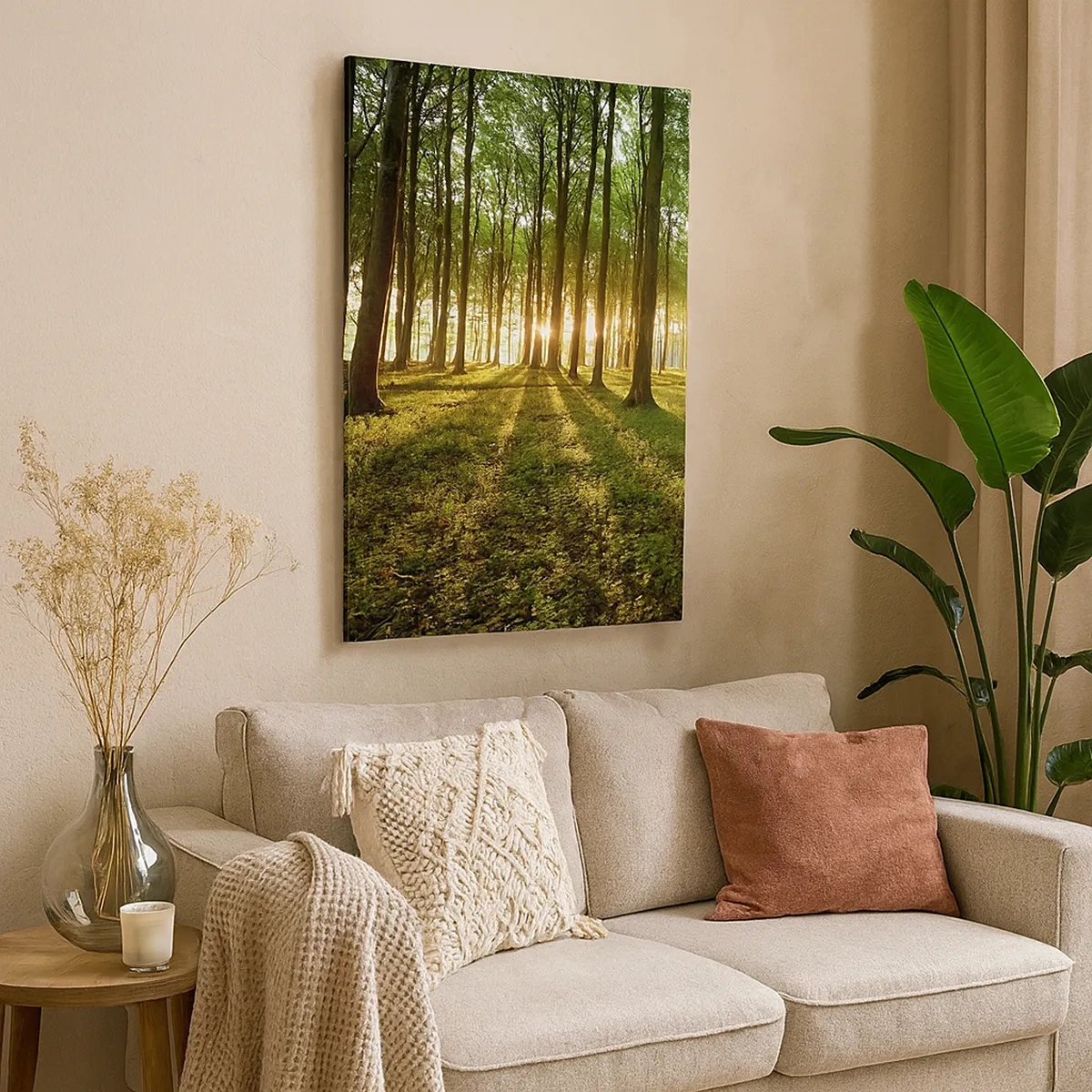 Cuadro sobre lienzo - Impresión de Imagen - El sol poniente en el bosque caducifolio - 50x70cm - Una fotografía de todos los manantiales - Decoración de pared moderna para salón y dormitorio ARTTOR