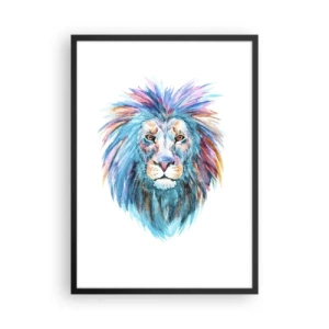 Póster en marco negro - Un león en acuarela colorida sobre un fondo blanco. - 50x70cm - Aura electrizante - Decoración de pared moderna para salón y dormitorio ARTTOR