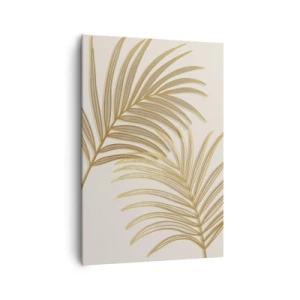 Cuadro sobre lienzo - Impresión de Imagen - Hojas de palma doradas sobre un fondo claro en estilo minimalista. - 70x100cm - Palma de Oro - Decoración de pared moderna para salón y dormitorio ARTTOR