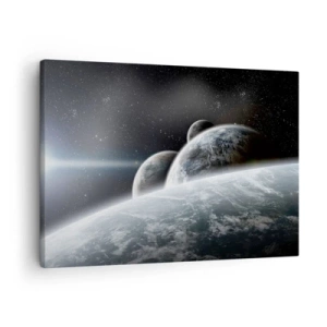 Cuadro sobre lienzo - Impresión de Imagen - Planetas en el espacio contra el fondo de estrellas y galaxias. - 70x50cm - Música cósmica de las esferas - Decoración de pared moderna para salón y dormitorio ARTTOR