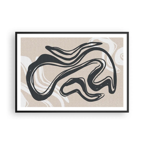 Póster en marco negro - Líneas abstractas en tonos oscuros sobre un fondo beige. - 100x70cm - Expresión multiplicada - Decoración de pared moderna para salón y dormitorio ARTTOR