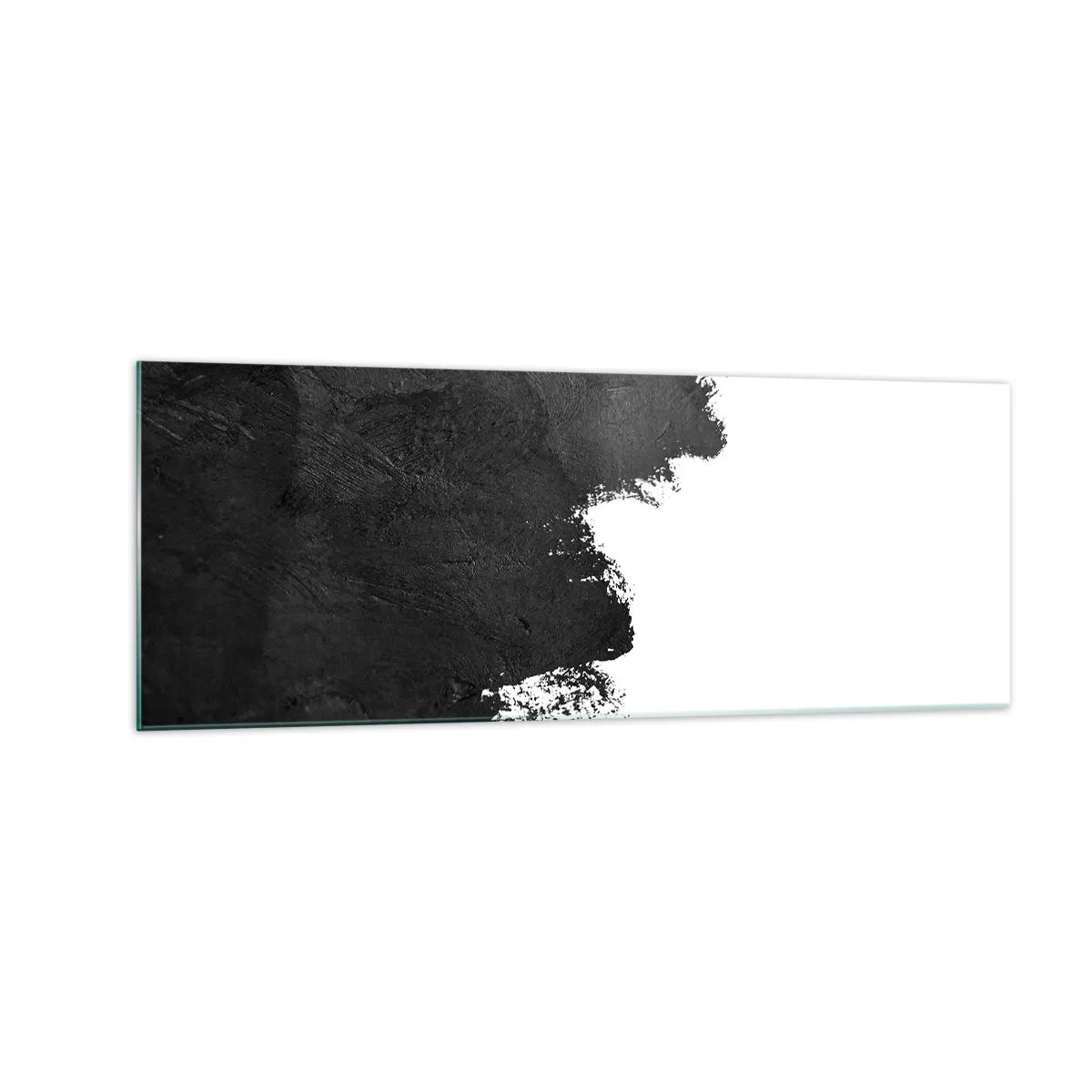 Cuadro sobre vidrio - Impresiones sobre Vidrio - Abstracción en blanco y negro con pinceladas contrastantes. - 140x50cm - Elementos: tierra - Decoración de pared moderna para salón y dormitorio ARTTOR