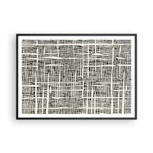 Póster en marco negro - Un patrón geométrico que se asemeja a una cuadrícula sobre un fondo claro. - 100x70cm - Composición del tejido - Decoración de pared moderna para salón y dormitorio ARTTOR