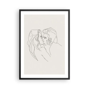 Póster en marco negro - Un dibujo minimalista de una pareja enamorada en líneas delicadas. - 50x70cm - Unión y sentimiento - Decoración de pared moderna para salón y dormitorio ARTTOR
