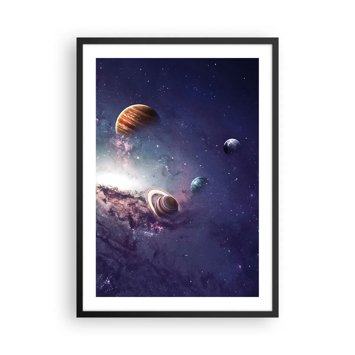 Póster en marco negro - Una colorida disposición de planetas en un entorno cósmico. - 50x70cm - La danza alrededor del Sol - Decoración de pared moderna para salón y dormitorio ARTTOR