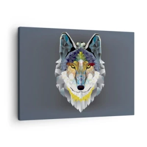 Cuadro sobre lienzo - Impresión de Imagen - Imagen geométrica de un lobo sobre un fondo gris. - 70x50cm - Habla del lobo si lo ves - Decoración de pared moderna para salón y dormitorio ARTTOR