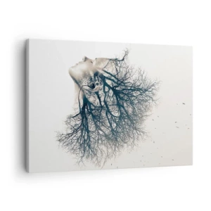 Cuadro sobre lienzo - Impresión de Imagen - Silueta creativa de una mujer y árboles. - 70x50cm - Escuchando el susurro de un árbol - Decoración de pared moderna para salón y dormitorio ARTTOR
