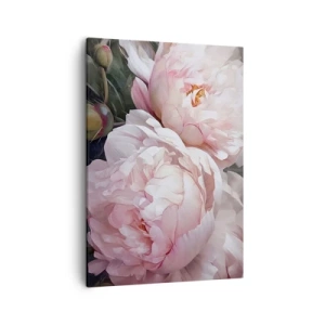 Cuadro sobre lienzo - Impresión de Imagen - Delicadas peonías rosas en plena floración. - 50x70cm - En flor - Decoración de pared moderna para salón y dormitorio ARTTOR