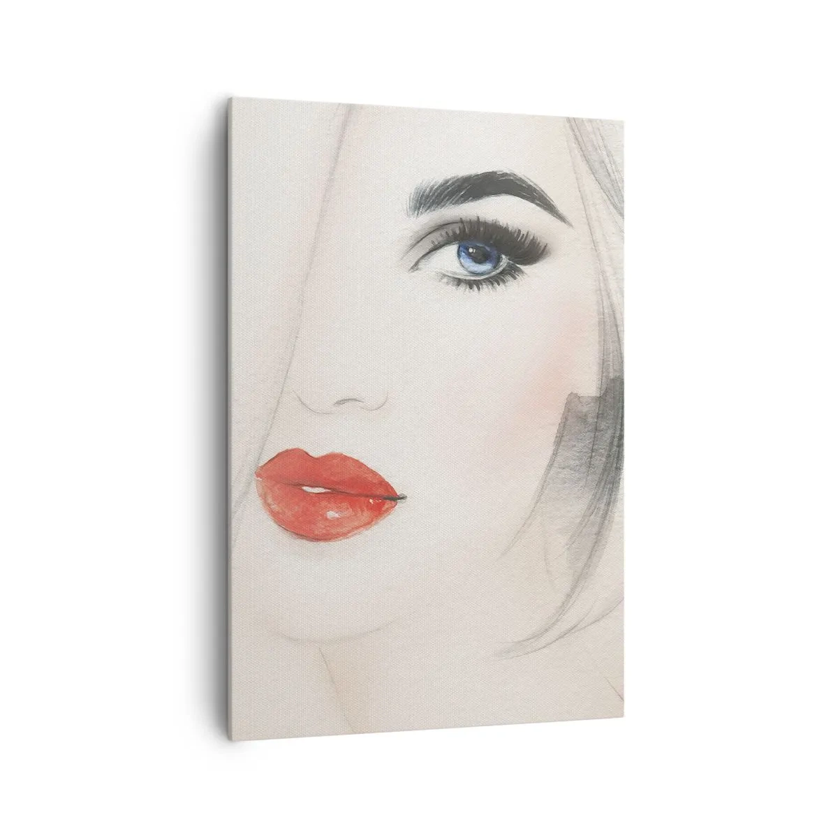 Cuadro sobre lienzo - Impresión de Imagen - Un retrato minimalista de una mujer con ojos azules y labios rojos. - 70x100cm - Hipnotiza y embriaga - Decoración de pared moderna para salón y dormitorio ARTTOR