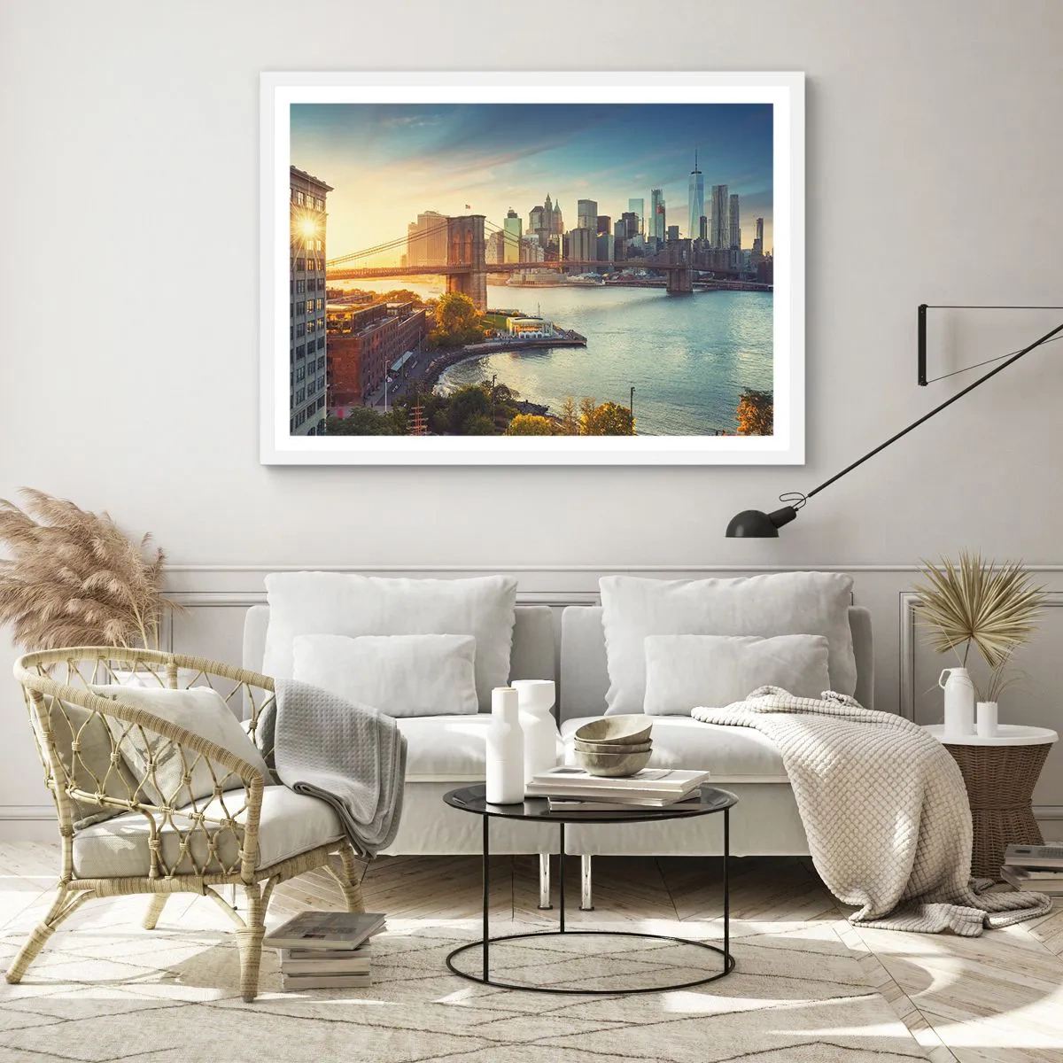 Póster en marco blanco - El amanecer de la gran ciudad - 70x50 cm