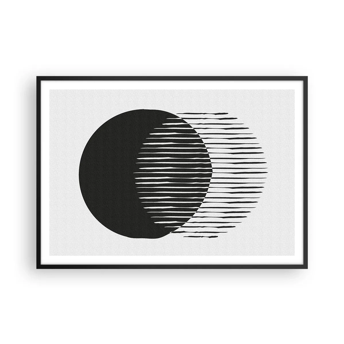 Póster en marco negro - Dos círculos superpuestos con líneas blancas y negras. - 100x70cm - Su alter ego - Decoración de pared moderna para salón y dormitorio ARTTOR