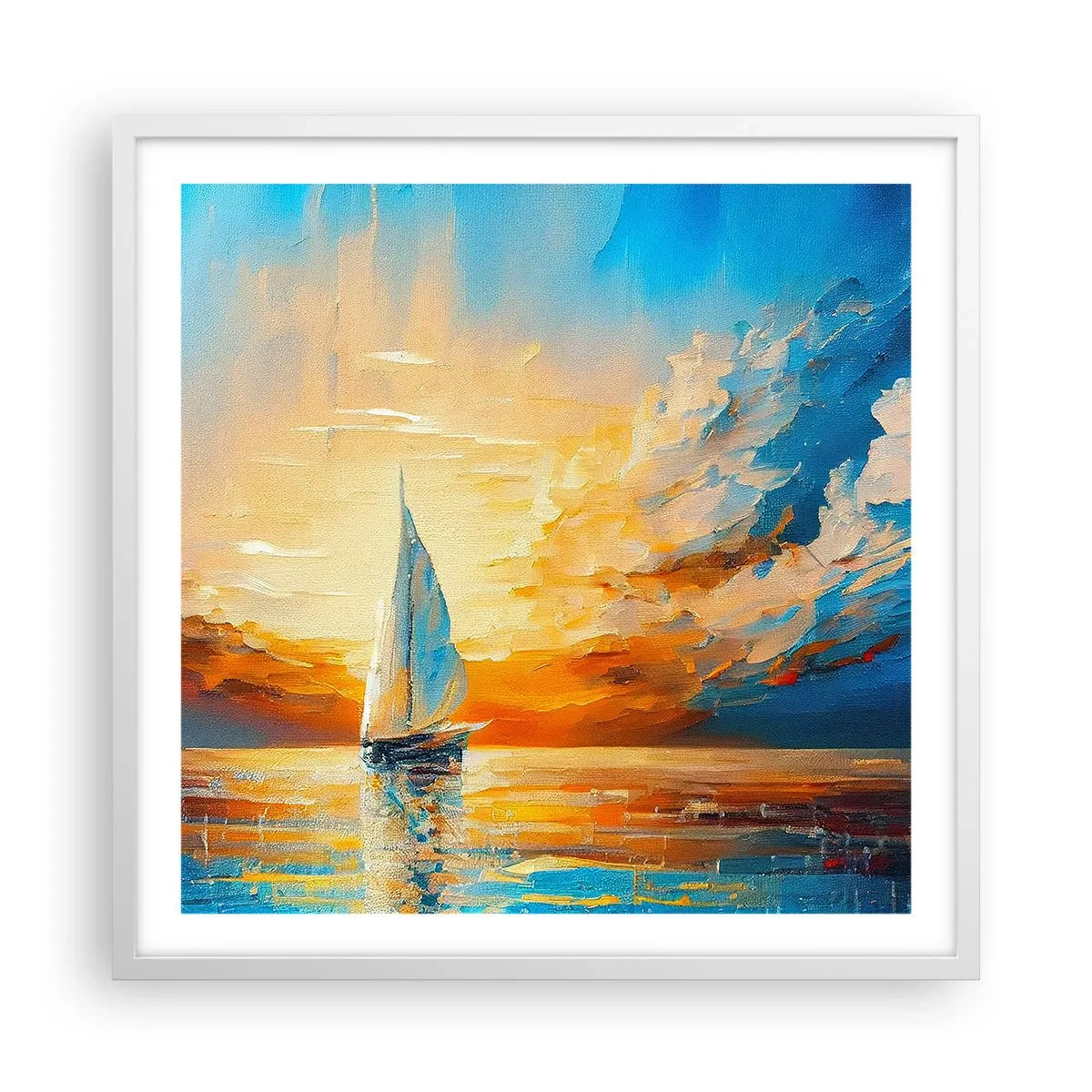 Póster en marco blanco - Navegando en oro - 60x60 cm