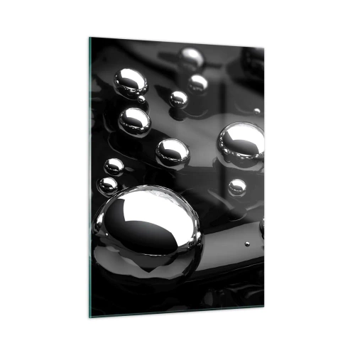 Cuadro sobre vidrio - Impresiones sobre Vidrio - Gotas metálicas sobre una superficie negra - 50x70cm - De las negras profundidades - Decoración de pared moderna para salón y dormitorio ARTTOR