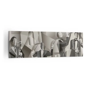 Cuadro sobre lienzo - Impresión de Imagen - Escena abstracta con músicos de jazz en tonos de gris. - 160x50cm - En el espacio de los sonidos - Decoración de pared moderna para salón y dormitorio ARTTOR