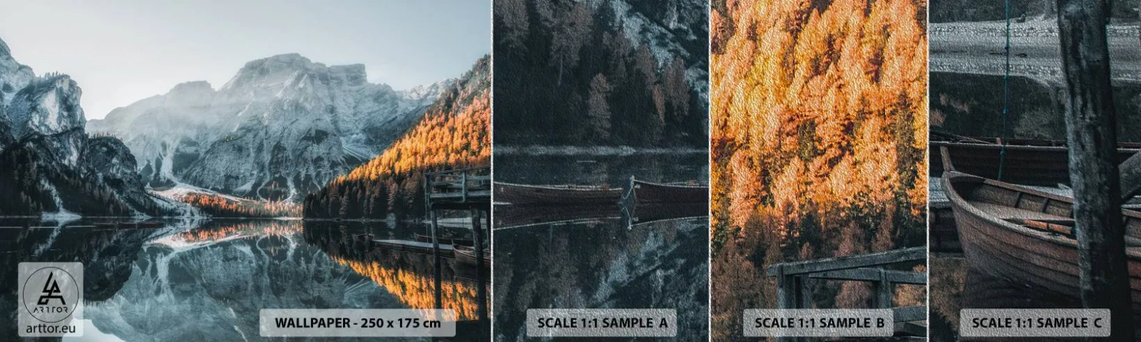 Muestra de fotomural Premium Sand - Paisaje en el espejo - Paisaje, Montañas, Lago - 100x30 cm